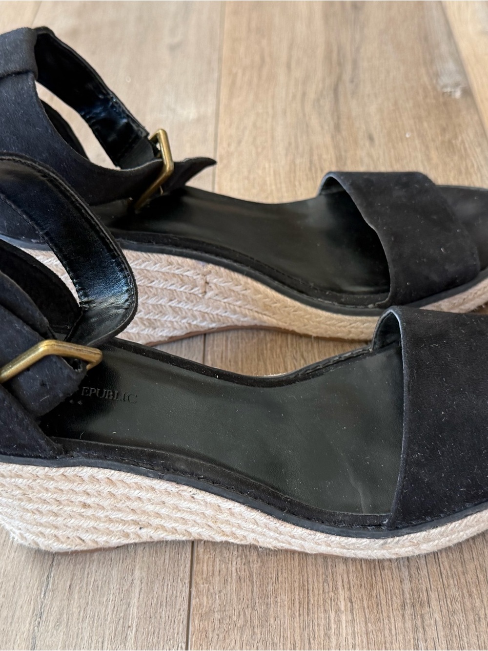 Banana Republic Black Suede Espadrille Wedge Sandals